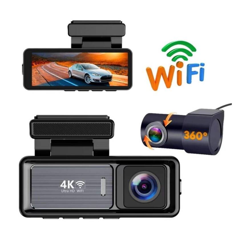 Araç Kayıt Kamerası Yol ve Araç İçi Wifi 4K +24 Saat Kayıt Enerji Modülü - 1
