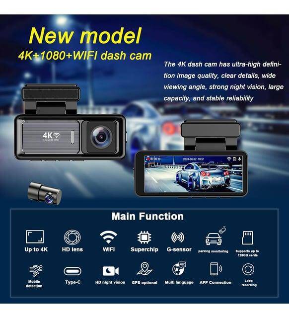 Araç Kayıt Kamerası Yol ve Araç İçi Wifi 4K +24 Saat Kayıt Enerji Modülü - 3