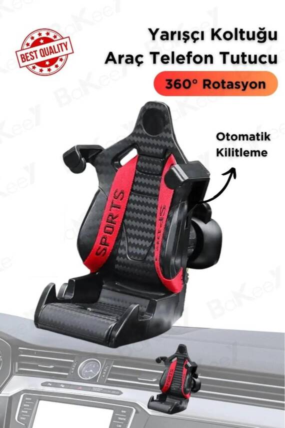 Yarış Koltuğu Araç İçi Telefon Tutucu 360 Ayarlanabilir Tüm Telefonlarla Uyumlu Araba Telefon Tutucu - 1